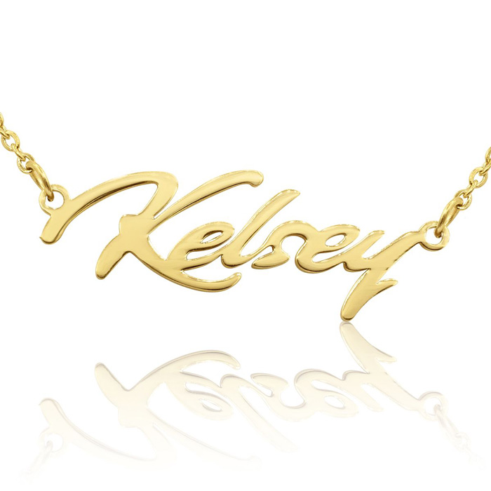 Kelsey Nameplate Necklace in Gold, 16 Inch Chain by SuperJeweler