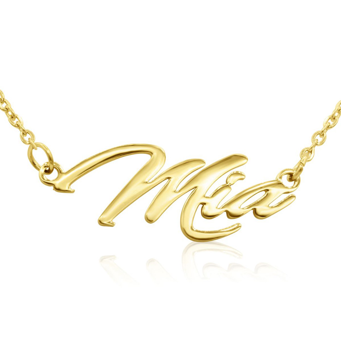 Mia Nameplate Necklace in Gold, 16 Inch Chain by SuperJeweler
