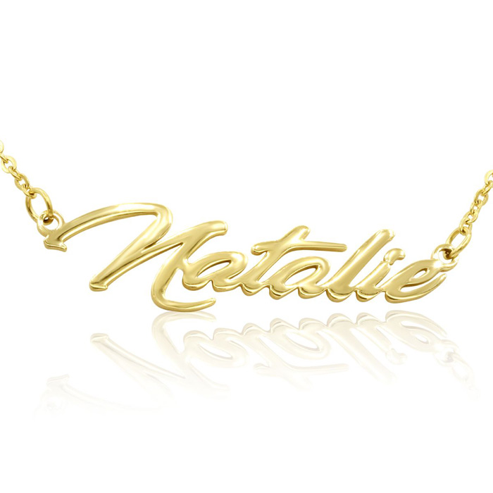 Natalie Nameplate Necklace in Gold, 16 Inch Chain by SuperJeweler