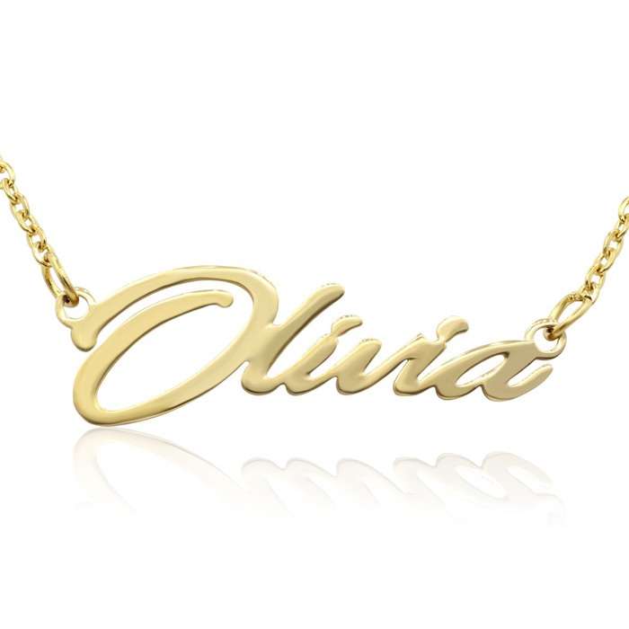 Olivia Nameplate Necklace in Gold, 16 Inch Chain by SuperJeweler