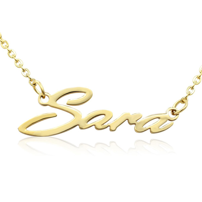 Sara Nameplate Necklace in Gold, 16 Inch Chain by SuperJeweler