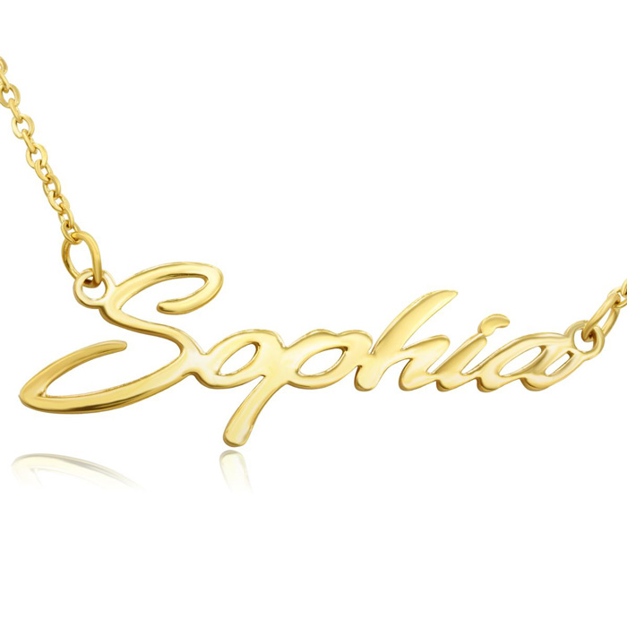 Sophia Nameplate Necklace in Gold, 16 Inch Chain by SuperJeweler