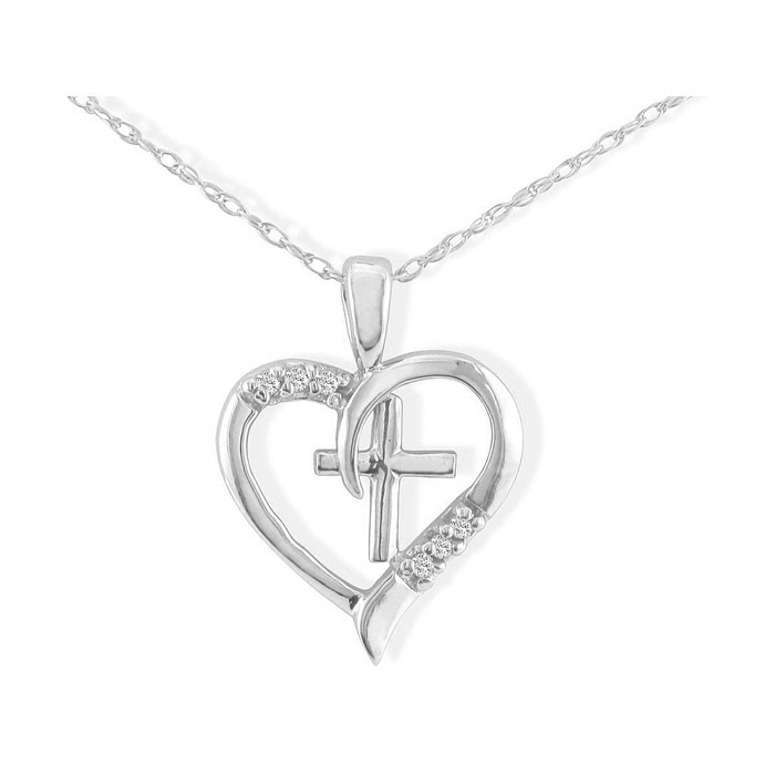 0.03 Carat Cross Diamond Heart Necklace in 1.4 Karat Goldâ¢ (G-H Color, ), 18 Inch Chain by SuperJeweler