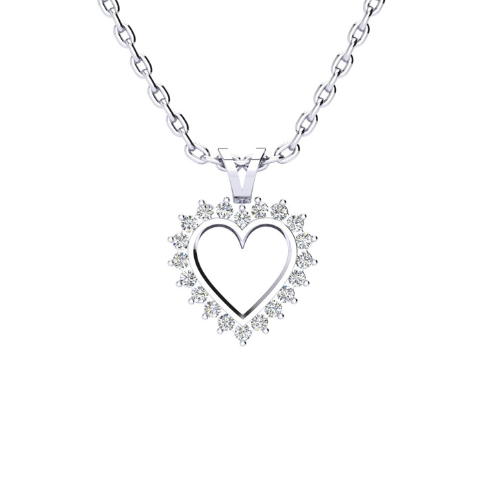 1/4 Carat Classic Diamond Heart Necklace in 1.4 Karat White Goldâ¢ (, ), 18 Inch Chain by SuperJeweler