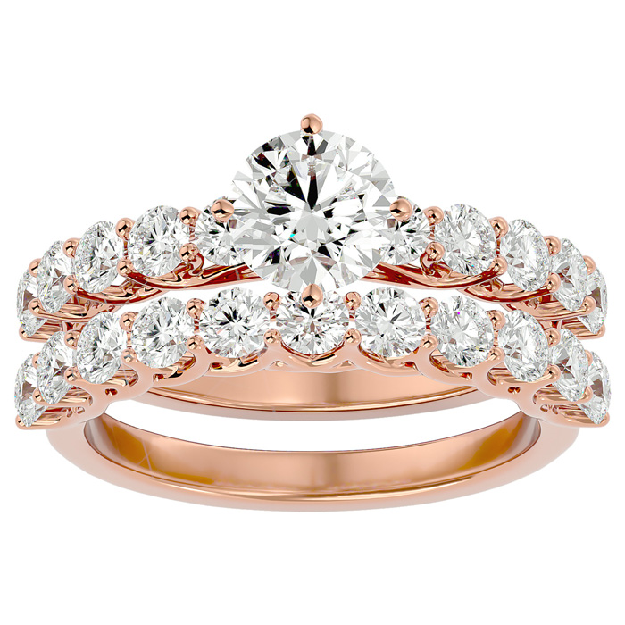 2.5 Carat Moissanite Bridal Ring Set in 14K Rose Gold (6 g), E/F Color, Size 4 by SuperJeweler