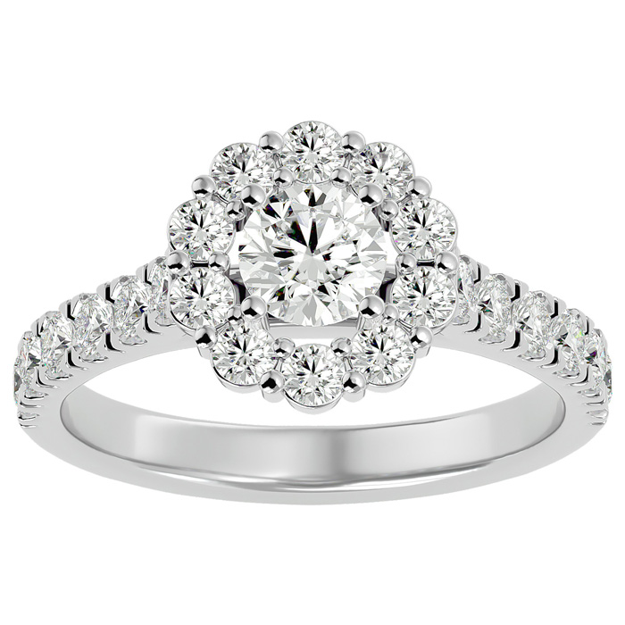 1.5 Carat Halo Moissanite Engagement Ring in 14K White Gold (3 1/2 g), E/F Color, Size 4 by SuperJeweler