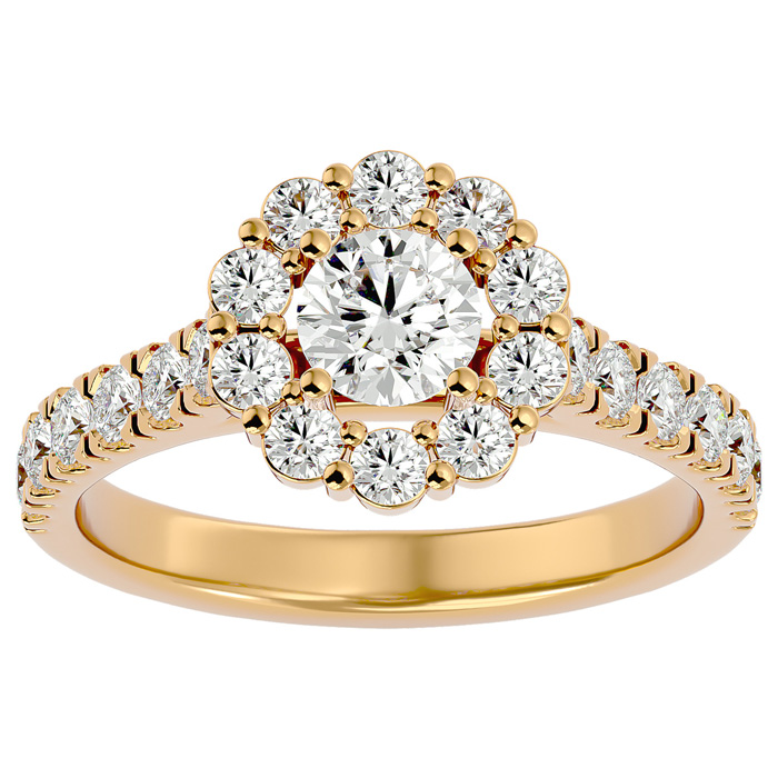 1.5 Carat Halo Moissanite Engagement Ring in 14K Yellow Gold (3 1/2 g), E/F Color, Size 4 by SuperJeweler