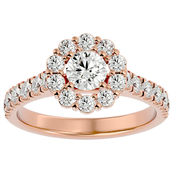 1.5 Carat Halo Moissanite Engagement Ring in 14K Rose Gold (3 1/2 g), E/F Color, Size 4 by SuperJeweler