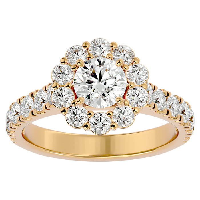 2 Carat Halo Moissanite Engagement Ring in 14K Yellow Gold (5 1/2 g), E/F Color, Size 4 by SuperJeweler