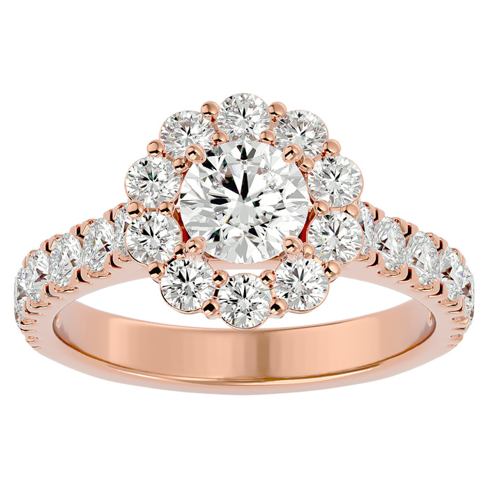 2 Carat Halo Moissanite Engagement Ring in 14K Rose Gold (5 1/2 g), E/F Color, Size 4 by SuperJeweler