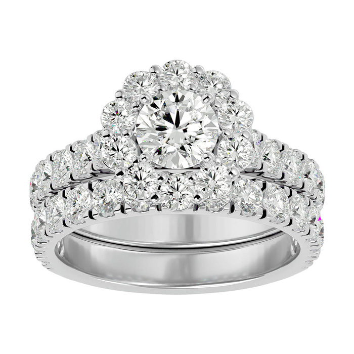 3 Carat Halo Moissanite Bridal Ring Set in 14K White Gold (8 1/2 g), E/F Color, Size 4 by SuperJeweler