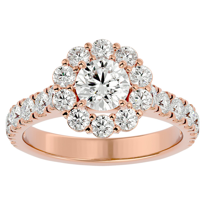 2 Carat Halo Diamond Engagement Ring in 14K Rose Gold (5 1/2 g) (