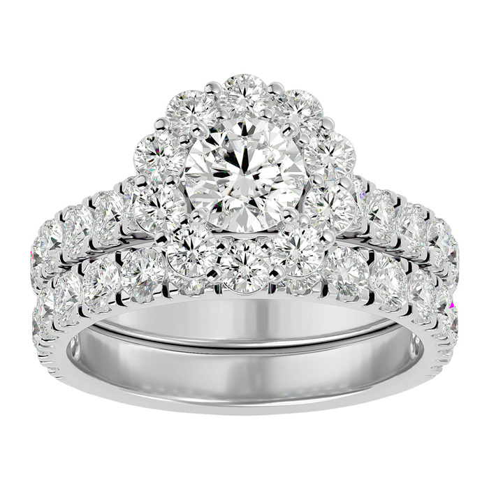 3 Carat Halo Diamond Bridal Ring Set in 14K White Gold (8 1/2 g) (