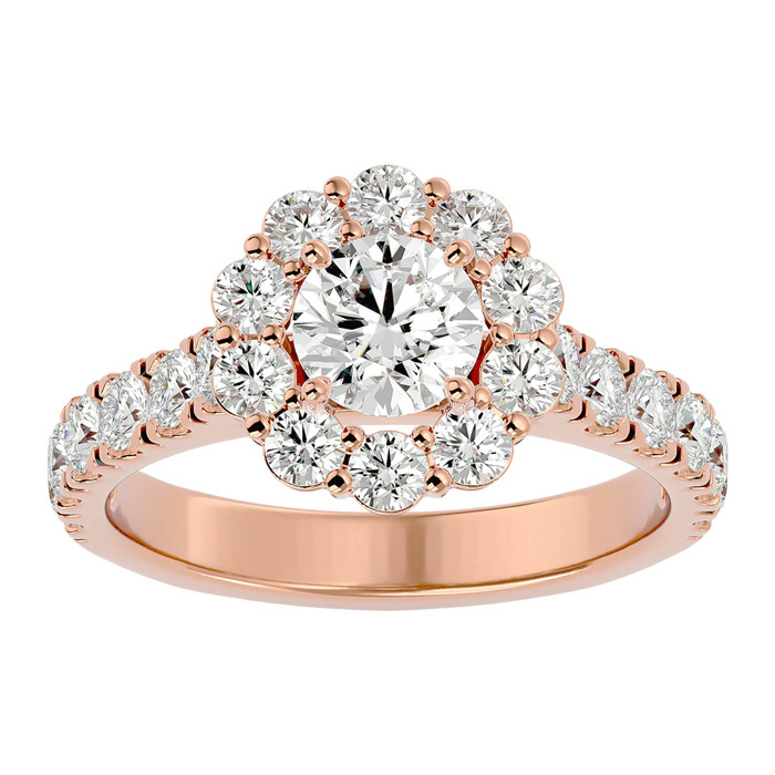 2 Carat Halo Diamond Engagement Ring in 14K Rose Gold (5 1/2 g) (, I1-I2 Clarity Enhanced), Size 4 by SuperJeweler