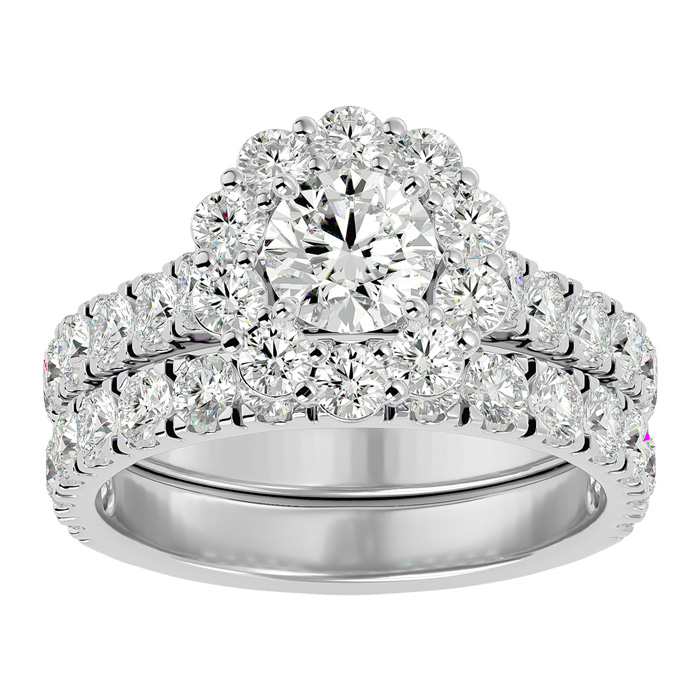 3 Carat Halo Diamond Bridal Ring Set in 14K White Gold (8 1/2 g) 