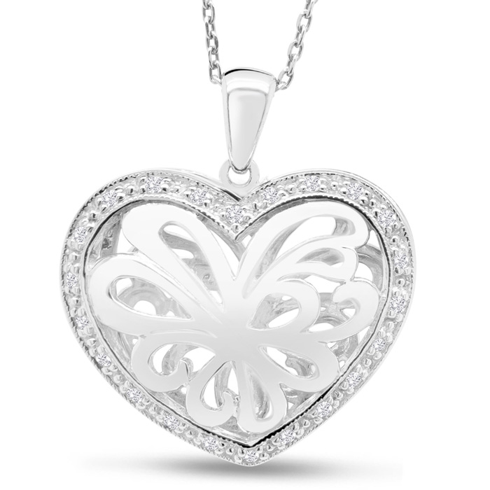 1/10 Carat Diamond Heart Locket Necklace in Sterling Silver, 18 Inches (, ) by SuperJeweler