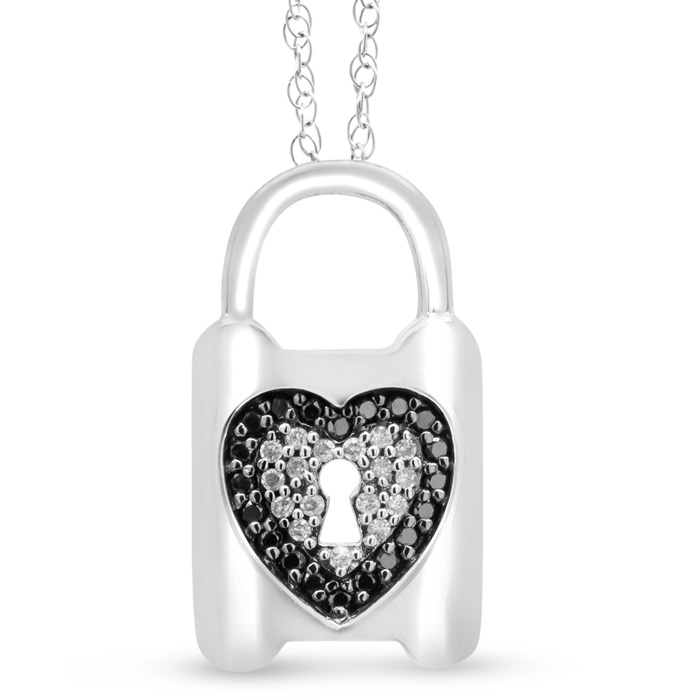 0.63 Carat Black & White Diamond Heart Lock Necklace in Sterling Silver, 18 Inches (G-H Color, SI2-I1) by SuperJeweler