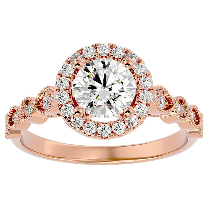 1 1/3 Carat Halo Moissanite Engagement Ring in 14K Rose Gold (1.80 g), E/F Color, Size 4 by SuperJeweler