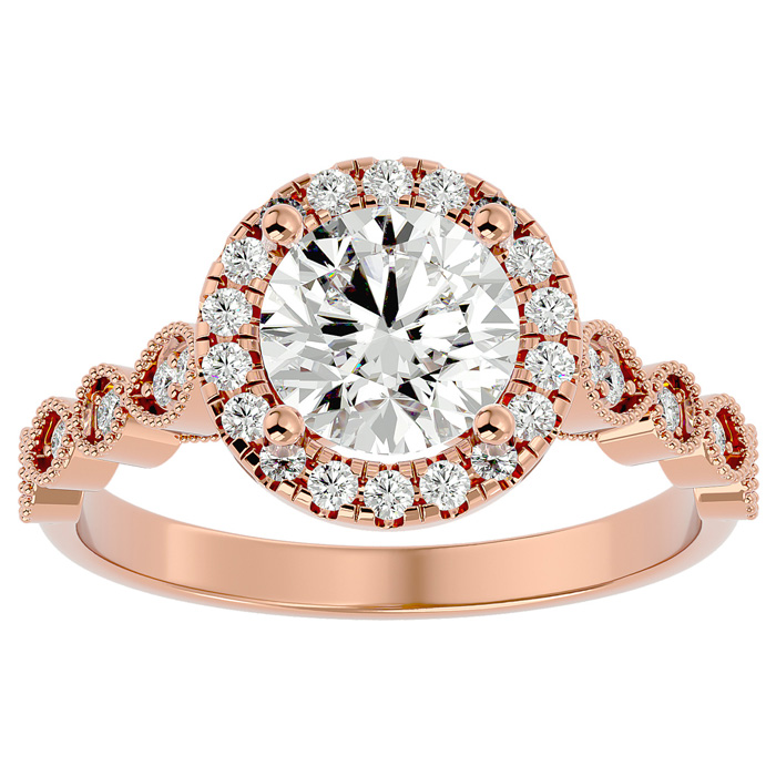 1 3/4 Carat Halo Moissanite Engagement Ring in 14K Rose Gold (1.80 g), E/F Color, Size 4 by SuperJeweler