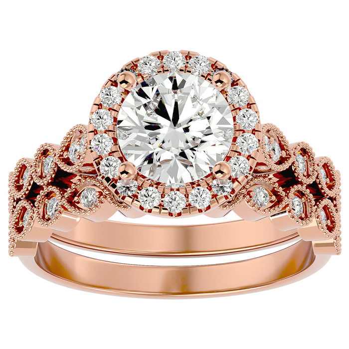 2 Carat Halo Moissanite Bridal Ring Set in 14K Rose Gold (4.20 g), E/F Color, Size 4 by SuperJeweler