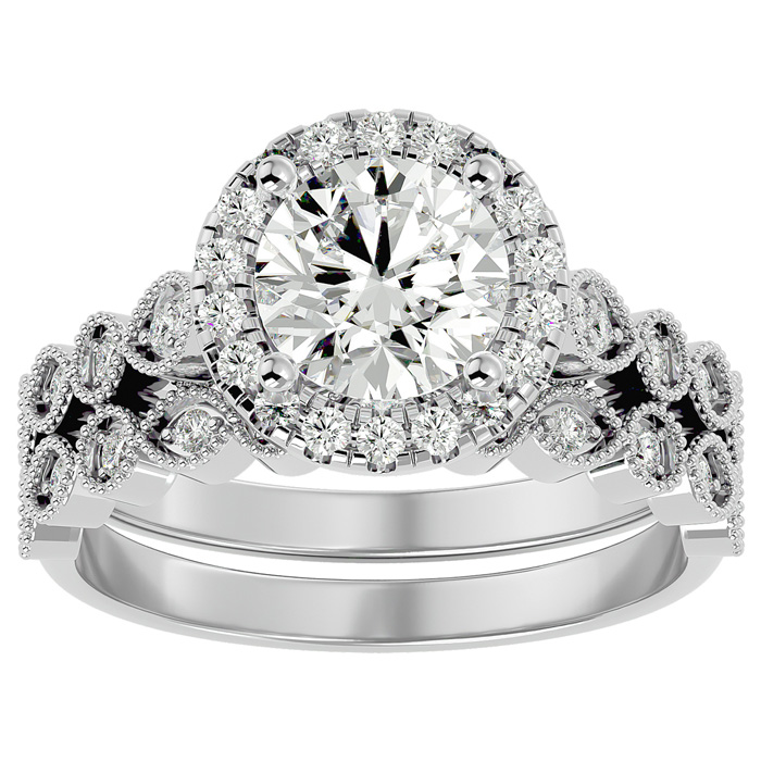 2 Carat Halo Diamond Bridal Ring Set in 14K White Gold (4.20 g) (  SI2-I1)  Size 6 by SuperJeweler