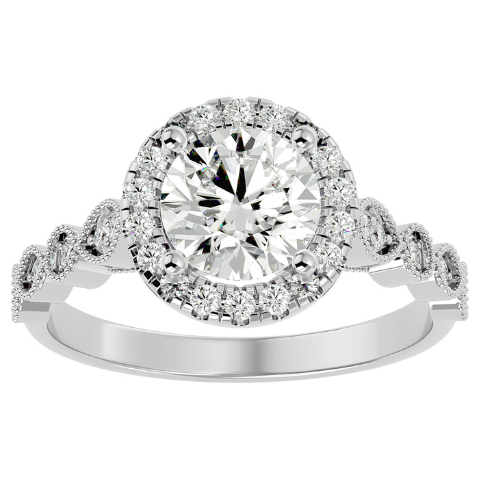 1 3/4 Carat Halo Diamond Engagement Ring in 14K White Gold (1.80 