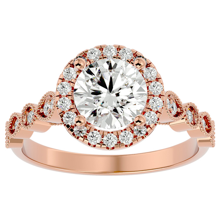 1 3/4 Carat Halo Diamond Engagement Ring in 14K Rose Gold (1.80 g) (