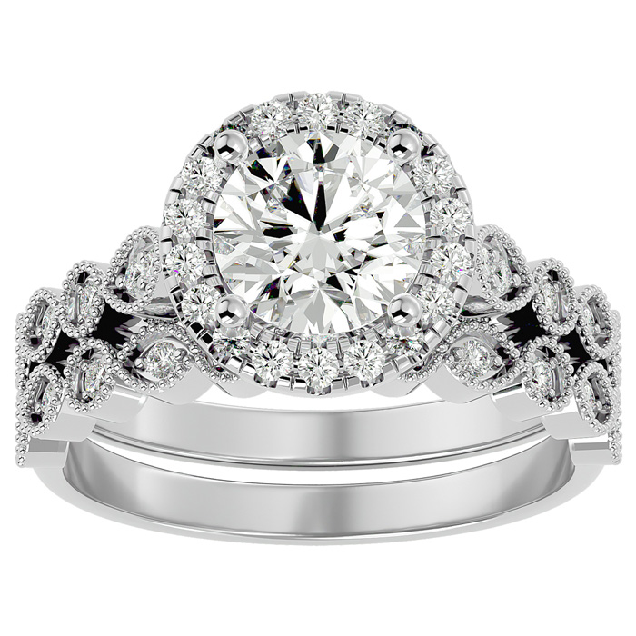 2 Carat Halo Diamond Bridal Ring Set in 14K White Gold (4.20 g) (