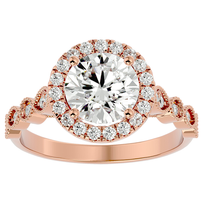 2.5 Carat Halo Moissanite Engagement Ring in 14K Rose Gold (1.80 g), E/F Color, Size 4 by SuperJeweler