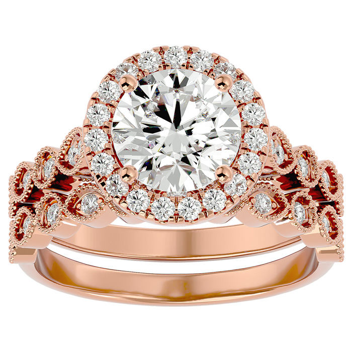 2.5 Carat Halo Moissanite Bridal Ring Set in 14K Rose Gold (4.20 g), E/F Color, Size 4 by SuperJeweler