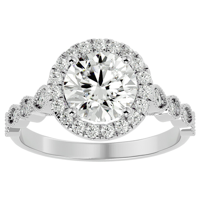 2.5 Carat Halo Diamond Engagement Ring in 14K White Gold (1.80 g)