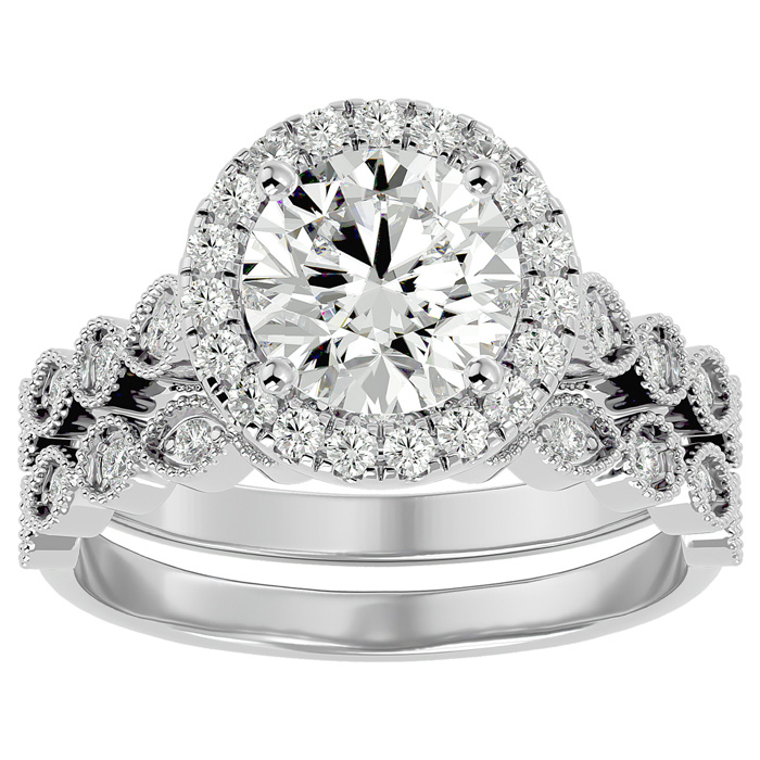 2.5 Carat Halo Diamond Bridal Ring Set in 14K White Gold (4.20 g) (  SI2-I1)  Size 8 by SuperJeweler