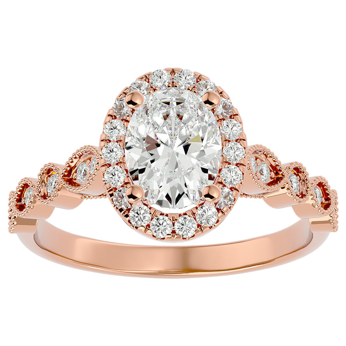 1 1/3 Carat Oval Shape Moissanite Engagement Ring in 14K Rose Gold (3.90 g), E/F Color, Size 4 by SuperJeweler