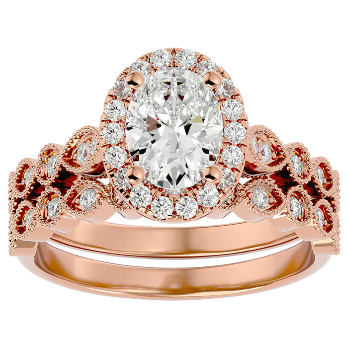 1.5 Carat Oval Shape Moissanite Bridal Ring Set in 14K Rose Gold (6.30 g), E/F Color, Size 4 by SuperJeweler