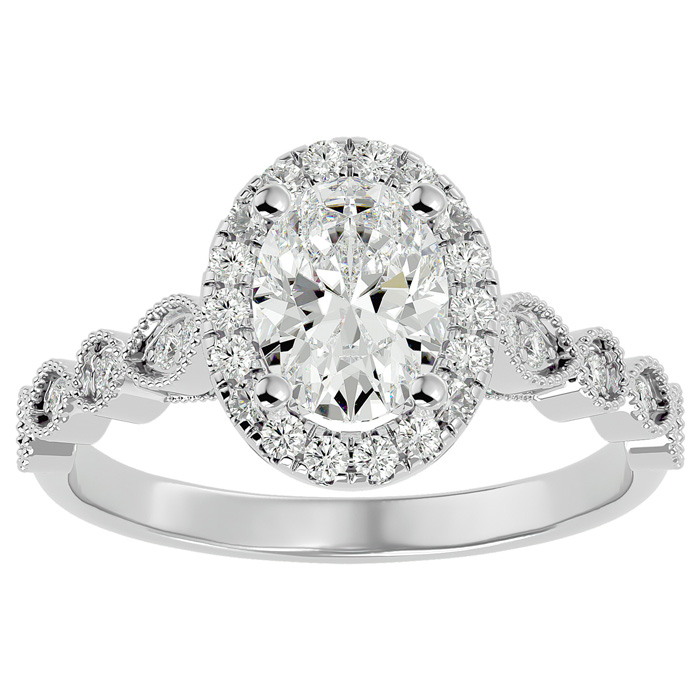 1 1/3 Carat Oval Shape Diamond Engagement Ring in 14K White Gold 