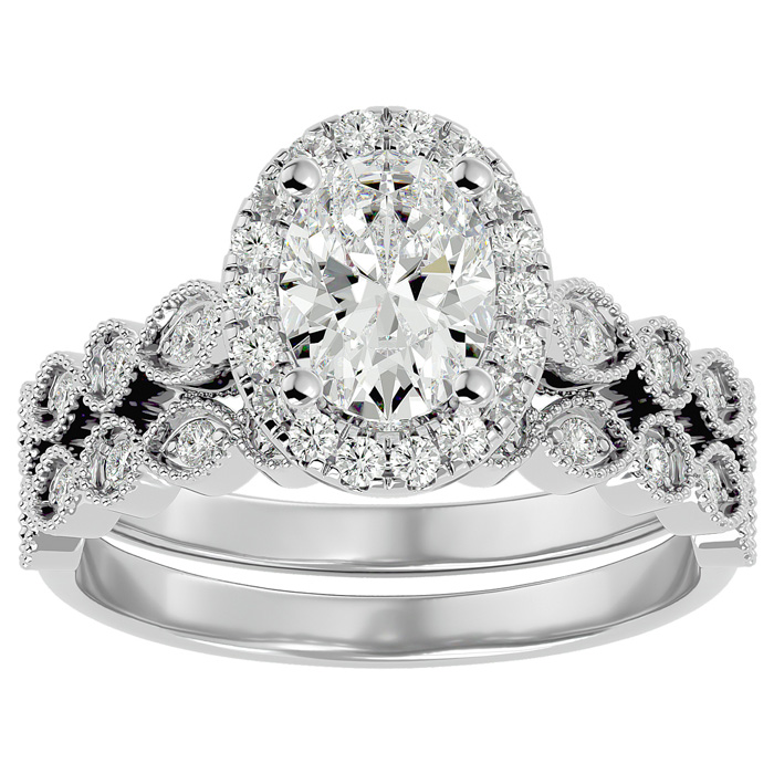 1.5 Carat Oval Shape Diamond Bridal Ring Set in 14K White Gold (6