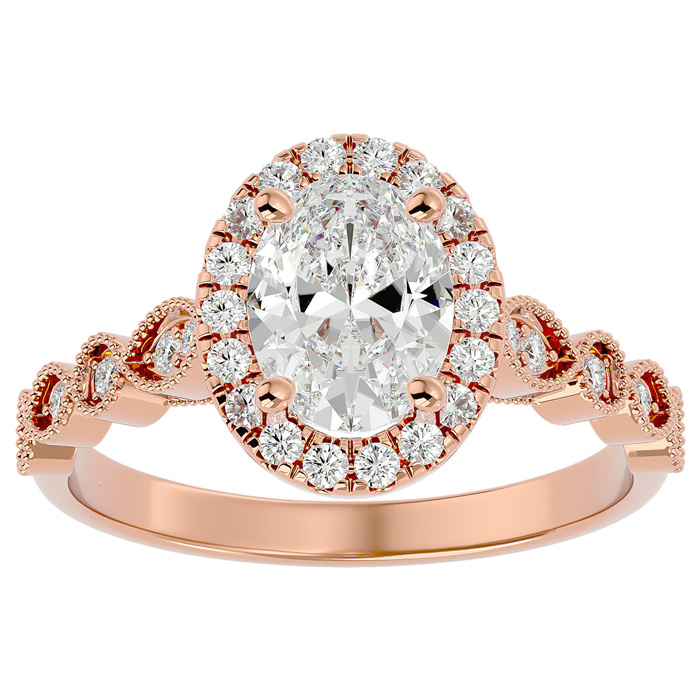 1 3/4 Carat Oval Shape Moissanite Engagement Ring in 14K Rose Gold (3.90 g), E/F Color, Size 4 by SuperJeweler