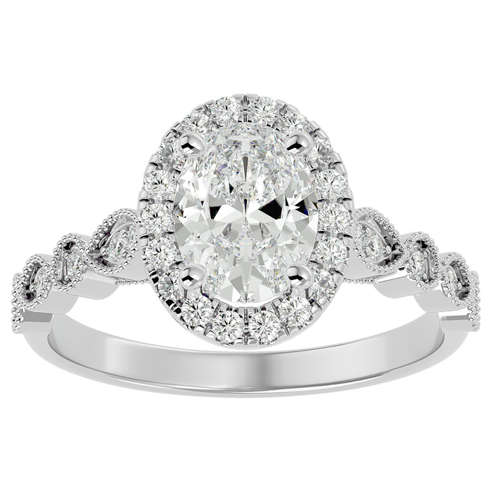 1 3/4 Carat Oval Shape Diamond Engagement Ring in 14K White Gold 