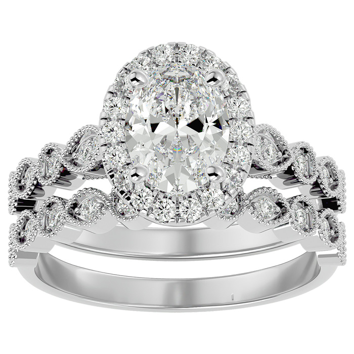 2 Carat Oval Shape Diamond Bridal Ring Set in 14K White Gold (6.3