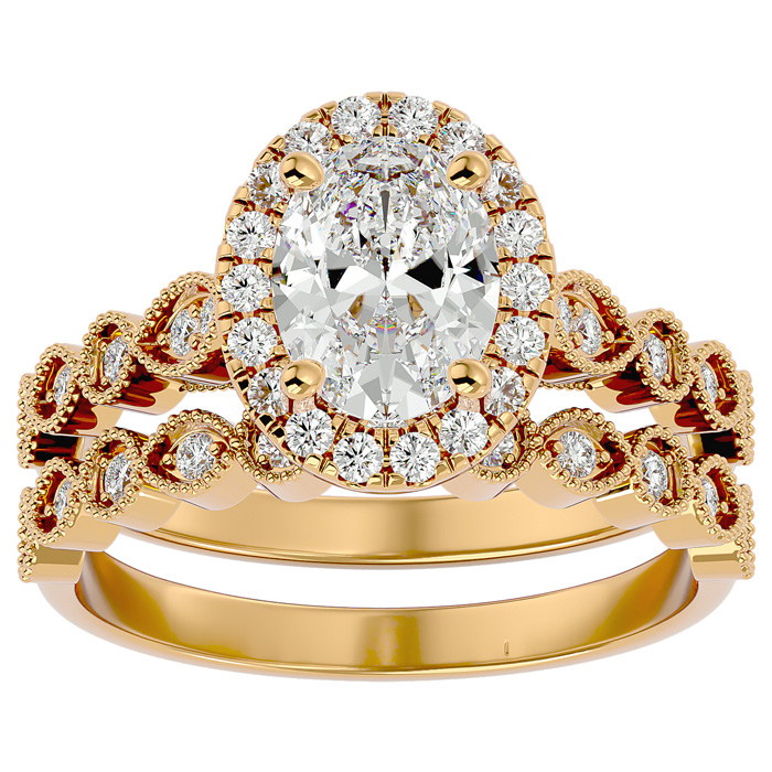 2 Carat Oval Shape Diamond Bridal Ring Set in 14K Yellow Gold (6.