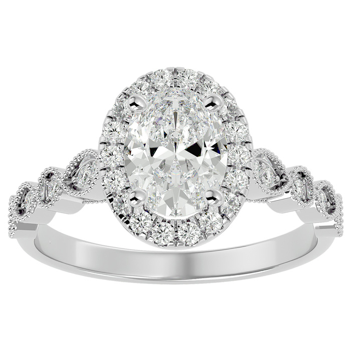 1 3/4 Carat Oval Shape Diamond Engagement Ring in 14K White Gold (3.90 g) (