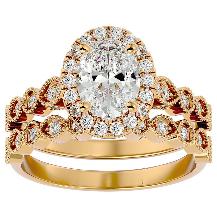 2 Carat Oval Shape Diamond Bridal Ring Set in 14K Yellow Gold (6.30 g) (