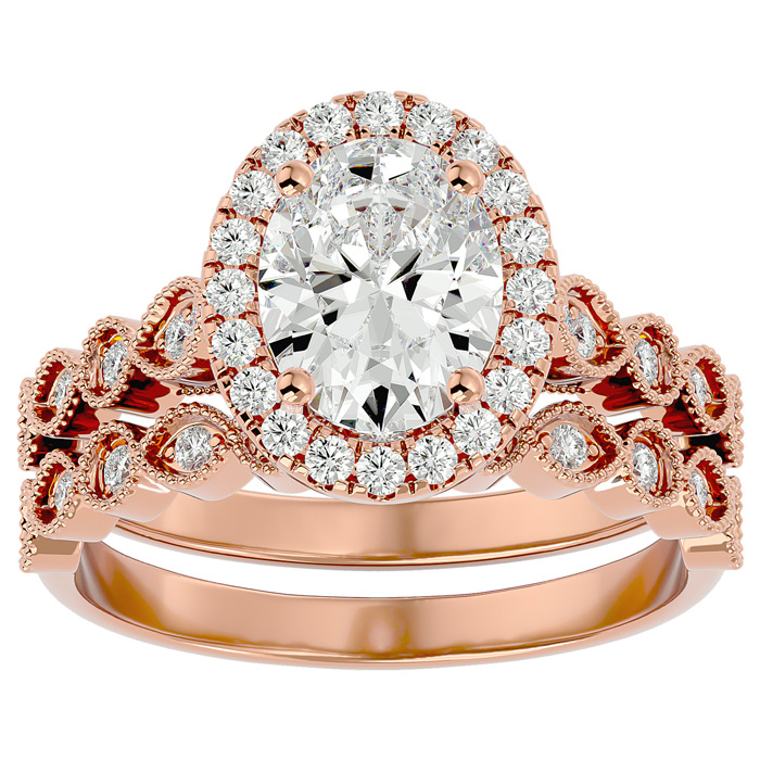 2.5 Carat Oval Shape Moissanite Bridal Ring Set in 14K Rose Gold (6.40 g), E/F Color, Size 4 by SuperJeweler