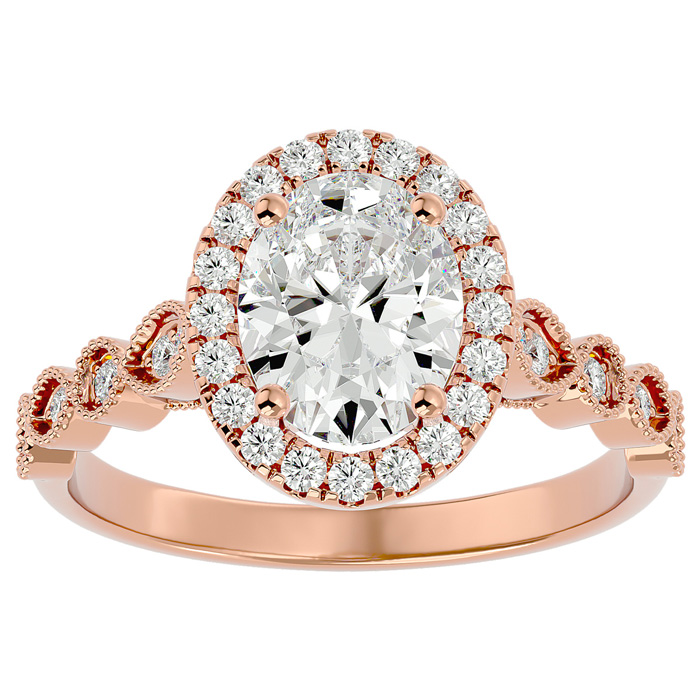 2.5 Carat Oval Shape Diamond Engagement Ring in 14K Rose Gold (4 