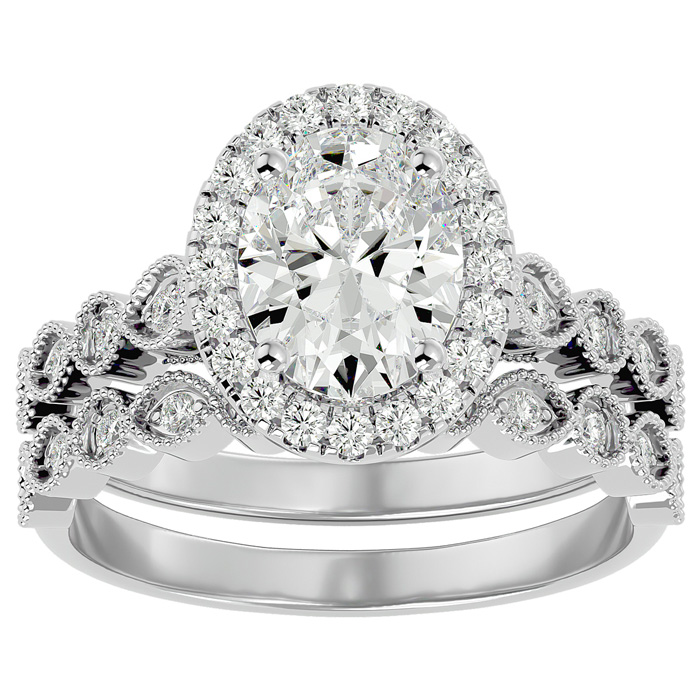 2.5 Carat Oval Shape Diamond Bridal Ring Set in 14K White Gold (6