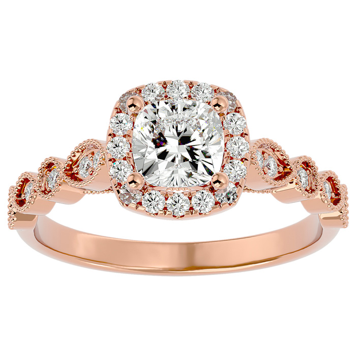 1 1/3 Carat Cushion Cut Moissanite Engagement Ring in 14K Rose Gold (3.90 g), E/F Color, Size 4 by SuperJeweler