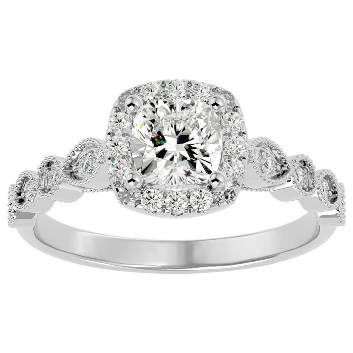 1 1/3 Carat Cushion Cut Diamond Engagement Ring in 14K White Gold