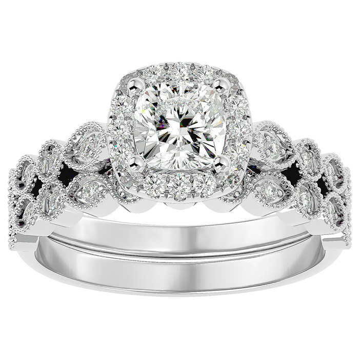 1.5 Carat Cushion Cut Diamond Bridal Ring Set in 14K White Gold (6.30 g) (  SI2-I1)  Size 9 by SuperJeweler