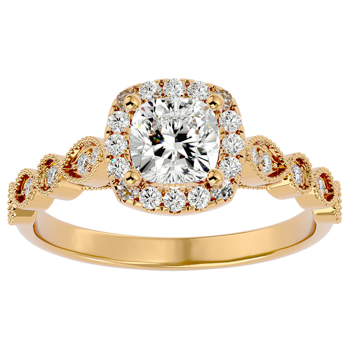 1 1/3 Carat Cushion Cut Diamond Engagement Ring in 14K Yellow Gold (3.90 g) (I-J, I1-I2 Clarity Enhanced) by SuperJeweler