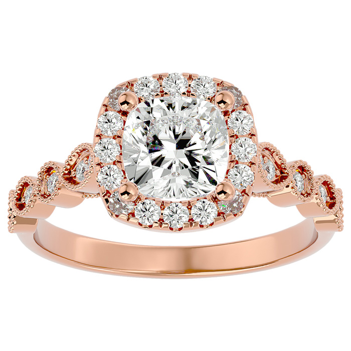 1 3/4 Carat Cushion Cut Moissanite Engagement Ring in 14K Rose Gold (3.90 g), E/F Color, Size 4 by SuperJeweler